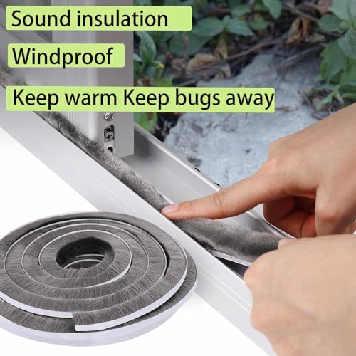 Brush Weather Stripping,0.6 in x 0.4 in x 32.8 FT,Grey,Insulation,Sliding Seal Strip,Glass,Window Felt,Brush Door Sweep,Self Adhesive Draft Blocker,Dust Stopper Sliding Door Seal Winter - Image 5