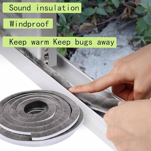 Brush Weather Stripping,0.9 in x 0.4 in x 32.8 FT,Grey,Insulation,Sliding Seal Strip,Glass,Window Felt,Brush Door Sweep,Self Adhesive Draft Blocker,Dust Stopper Sliding Door Seal Winter - Image 3