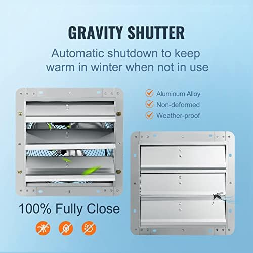 VEVOR 10'' Shutter Exhaust Fan, High-speed 820 CFM, Aluminum Wall Mount Attic Fan with AC-motor, Ventilation and Cooling for Greenhouses, Garages, Sheds, Shops, FCC (No Power Plug Included) - Image 5