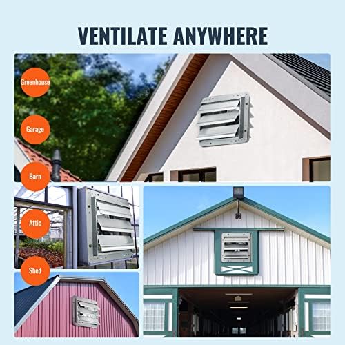VEVOR 10'' Shutter Exhaust Fan, High-speed 820 CFM, Aluminum Wall Mount Attic Fan with AC-motor, Ventilation and Cooling for Greenhouses, Garages, Sheds, Shops, FCC (No Power Plug Included) - Image 6
