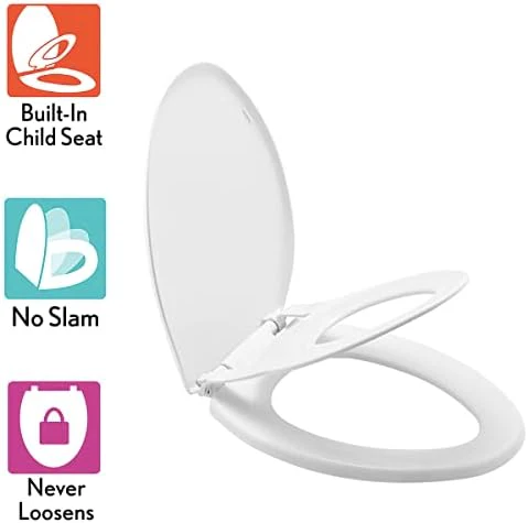 Little2Big Toilet Seat with Built-In Potty Training Seat, Slow Close, Durable Plastic, Made in USA, ELONGATED, White - Image 3