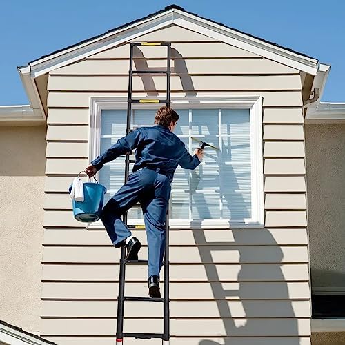 BOCOM 12.5 FT Aluminum Telescoping Ladder, Lightweight Multi-Purpose Collapsible Extension with 2 Triangle Stabilizers, Heavy Duty 330 lbs Max Capacity, Ideal for Home, RV, and Outdoor Work Black - Image 7