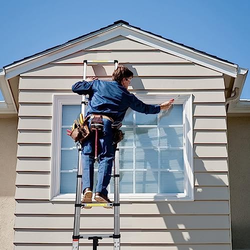BOCOM 14.5 FT Aluminum Telescoping Ladder, Lightweight Multi-Purpose Collapsible Extension with 2 Triangle Stabilizers, Heavy Duty 330 lbs Max Capacity, Ideal for Home, RV, and Outdoor Work Silver - Image 7