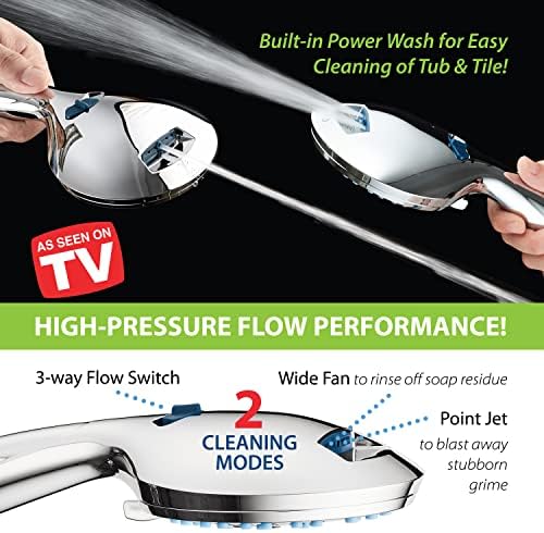 Hotel Spa AquaCare High Pressure 8-Mode Handheld Shower Head - Anti-clog Nozzles, Built-in Power Wash to Clean Tub, Extra Long 6 ft. Stainless Steel Hose, Wall & Overhead Brackets - Image 5