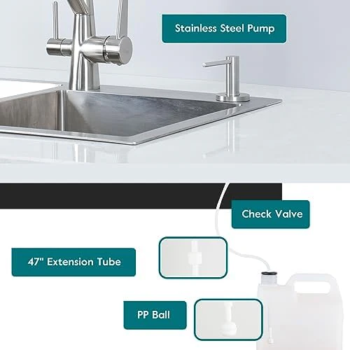 Gappo Upgraded Soap Dispenser for Kitchen Sink Brushed Nickel, Stainless Steel Countertop Pump, Built in Sink Soap Dispenser with 47" Extension Tube kit - Image 3