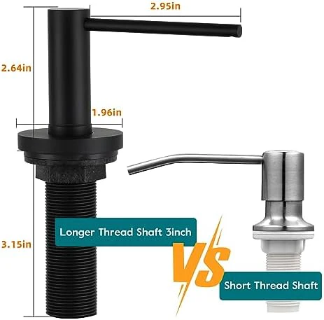 Gappo Upgraded Matte Black Soap Dispenser for Kitchen Sink, Stainless Steel Countertop Pump, Built in Sink Soap Dispenser with 47" Extension Tube kit - Image 4