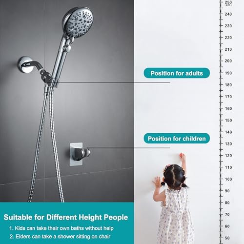 Handheld Shower Head with On Off Switch 8-Mode High Pressure Showerhead with 79 Inches Extra-long Stainless Steel Hose and Bracket PLUS Extra Low-Reach Adhesive Wall Mount for Kids,Silver… - Image 2
