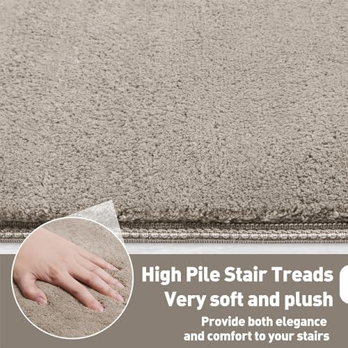 PURE ERA Carpet Stair Treads Ultra Plush 9.5" X 30"Soft Bullnose Indoor Stair Protectors Pet-Friendly Non-Slip Skid Resistant Tape Free Washable Reusable(14 Pieces, Cream Gray) - Image 4