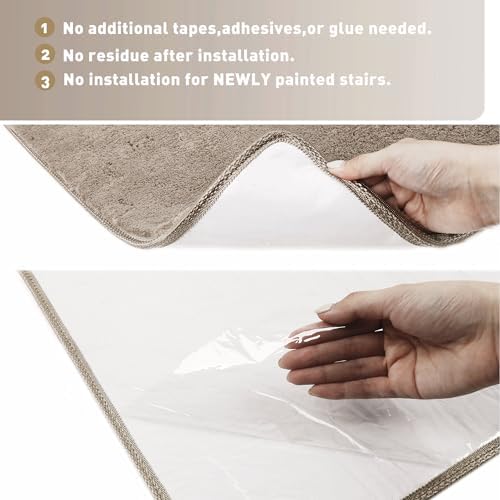 PURE ERA Carpet Stair Treads Ultra Plush 9.5" X 30"Soft Bullnose Indoor Stair Protectors Pet-Friendly Non-Slip Skid Resistant Tape Free Washable Reusable(14 Pieces, Cream Gray) - Image 6