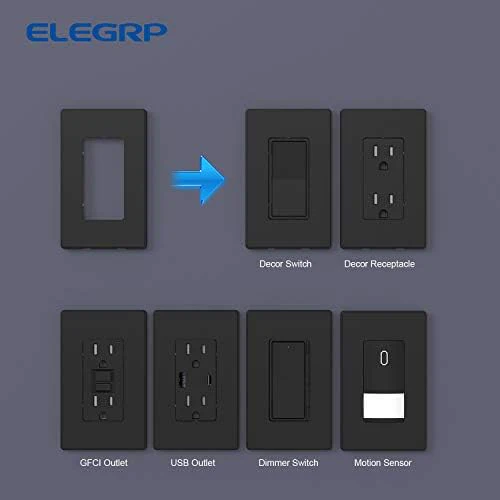 ELEGRP Matte Black 1-Gang Screwless Decorative Wall Plates, Standard Size Unbreakable Thermoplastic Faceplate Cover for Decorator Receptacle Outlet Switch, UL Listed (20 Pack) - Image 5