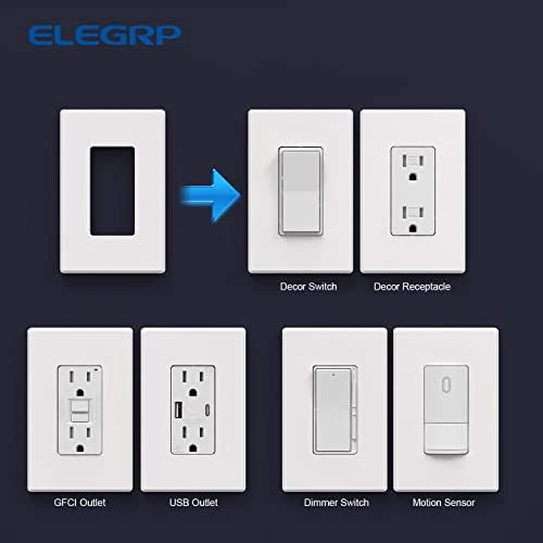 ELEGRP 1-Gang Screwless Decorative Wall Plates, Mid-Size Unbreakable Thermoplastic Faceplate Cover for Decorator Receptacle Outlet Switch, UL Listed (20 Pack, Matte White) - Image 5