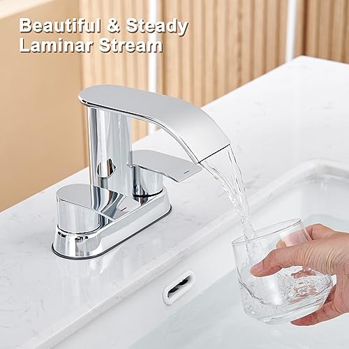 Ultimate Unicorn waterfall faucet chrome for bathroom sink, wide mouth spout with two handles waterfall, sink vanity faucet, single hole or 3 basin lavatory mode (DJS-MP-SB-PB-C) - Image 5
