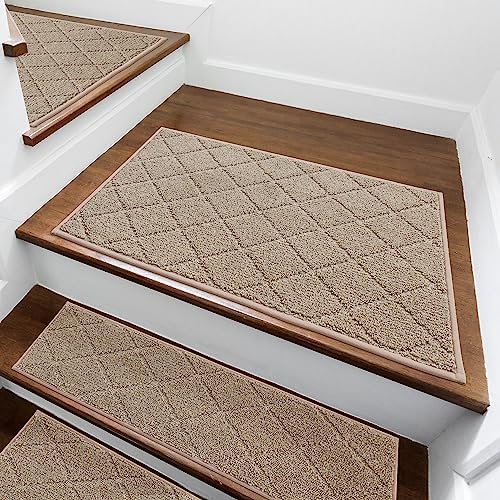 COSY HOMEER Edging Stair Treads Non-Slip Corner Indoor Stair Runners for Wooden Steps,Landing Slip Resistant Stair Rugs for Kids and Dogs, 100% Polyester TPE Backing,Beige,20"X32" - Image 4