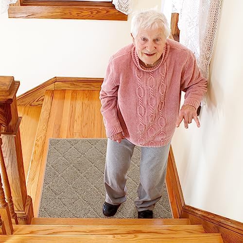 COSY HOMEER Edging Stair Treads Non-Slip Corner Indoor Stair Runners for Wooden Steps,Landing Slip Resistant Stair Rugs for Kids and Dogs, 100% Polyester TPE Backing,Beige,20"X32" - Image 6