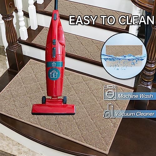 COSY HOMEER Edging Stair Treads Non-Slip Corner Indoor Stair Runners for Wooden Steps,Landing Slip Resistant Stair Rugs for Kids and Dogs, 100% Polyester TPE Backing,Beige,20"X32" - Image 8
