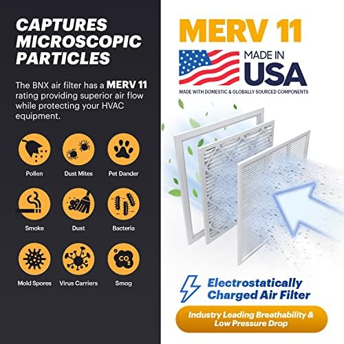 BNX TruFilter 18x20x1 Air Filter MERV 11 (6-Pack) - MADE IN USA - Allergen Defense Electrostatic Pleated Air Conditioner HVAC AC Furnace Filters for Allergies, Dust, Pet, Smoke, Allergy MPR 1200 FPR 7 - Image 3