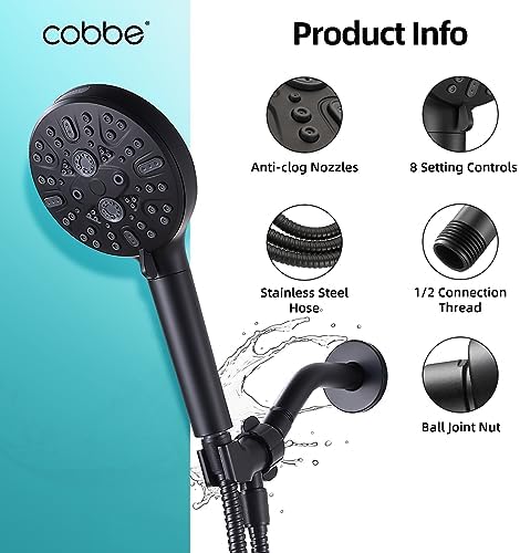 Cobbe Filtered Shower Head, High Pressure 9 Spray Mode Handheld Shower Head with Filter Built-in Power Wash with Hose and Water Softener for Hard Water Remove Chlorine, Matte Black - Image 6