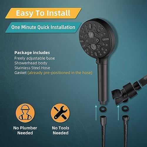 Cobbe Filtered Shower Head, High Pressure 9 Spray Mode Handheld Shower Head with Filter Built-in Power Wash with Hose and Water Softener for Hard Water Remove Chlorine, Matte Black - Image 7