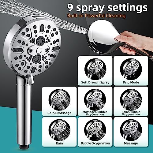 Cobbe Filtered Shower Head with Handheld, High Pressure 9 Spray Mode Showerhead with Filters, detachable shower head, Water Softener for Hard Water Remove Chlorine and Harmful Substance, Chrome - Image 2