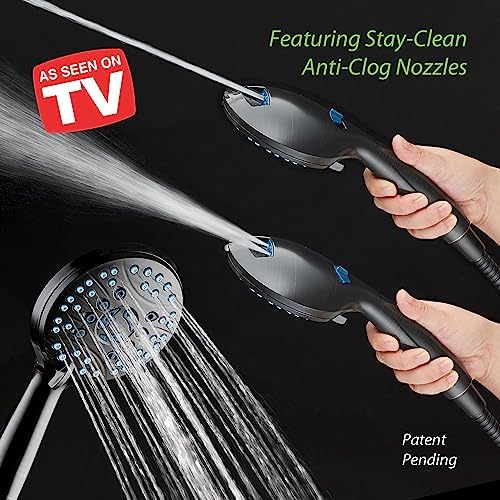 Hotel Spa AquaCare High Pressure 8-mode Handheld Shower Head, Anti-clog Nozzles - Built-in Power Wash to Clean Tub, Tile & Pets, Extra Long 6 ft. Stainless Steel Hose, Wall & Overhead Brackets - Image 2