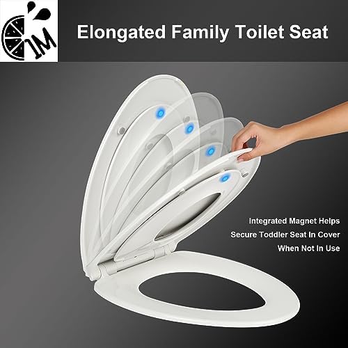 Elongated Toilet Seat with Toddler Seat Built In, Slow Close for Both Child & Adult Seats, Potty Training Seat, No Wiggle and Easy to Install, Detachable Toddler Seat for Longterm Usage, White - Image 4