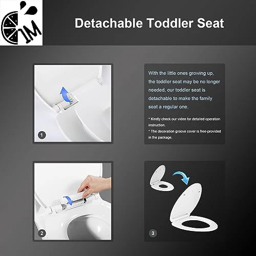 Elongated Toilet Seat with Toddler Seat Built In, Slow Close for Both Child & Adult Seats, Potty Training Seat, No Wiggle and Easy to Install, Detachable Toddler Seat for Longterm Usage, White - Image 6