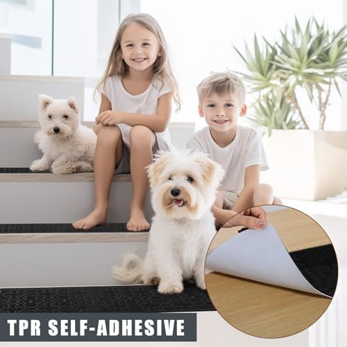 15Pcs Stair Treads for Wooden Steps With Self Adhesive, 8"x30" Non Slip Stair Runners-Peel & Stick Indoor Stair Carpet Runner, Resistant Runner for Kids, Elders and Pets, Black - Image 2
