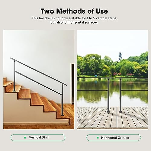 VIVOSUN Outdoor Handrail, 5 Step Stair Handrai, 69" x 36" Fits 1 to 5 Steps, Wrought Mattle Iron Handrail for Concrete Steps, Porch Steps, One-Step Assembly, Black - Image 7