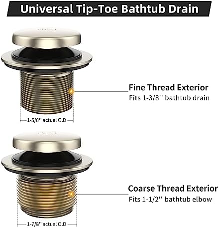 All Metal Tip-Toe Bathtub Drain Kit with Two-Hole Overflow Faceplate and Universal Fine/Coarse Thread Assembly, Bath Tub Drain Kit fits All Bathtub -Brushed Nickel - Image 4