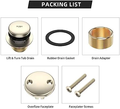 All Metal Tip-Toe Bathtub Drain Kit with Two-Hole Overflow Faceplate and Universal Fine/Coarse Thread Assembly, Bath Tub Drain Kit fits All Bathtub -Brushed Nickel - Image 5