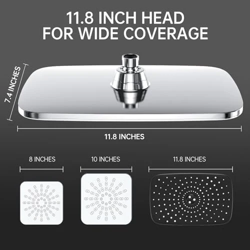 Veken 11.8 Inch High Pressure Rain Shower Head -Shower Heads with 5 Modes Handheld Spray Combo- Wide RainFall shower with 70" Hose & Bracket- Adjustable Dual Showerhead with Anti-Clog Nozzles - Chrome - Image 2