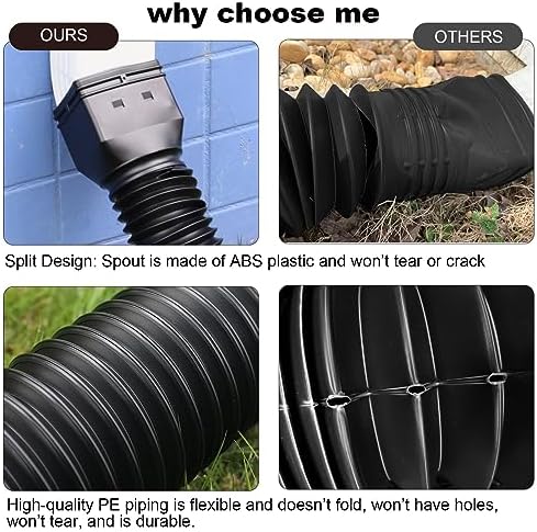 2 Pack Rain Gutter Downspout Extensions, Flexible Downspout Extender with 58"+68" Extendable Pipes for Rain Water Drainage, Durable Down Spout Drain Extension with Connector (Black) - Image 2