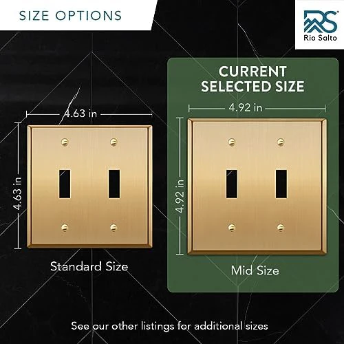 Rio Salto BRASS Metal Double Rocker Decora MIDSIZE Gold Double Light Switch Wall Plate Outlet Cover Wall Plate Receptacle Wallplate Dual Rocker Decora 2 Gang Decorator 4.92" x 4.92" - Image 6