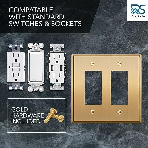 Rio Salto BRASS Metal Double Rocker Decora MIDSIZE Gold Double Light Switch Wall Plate Outlet Cover Wall Plate Receptacle Wallplate Dual Rocker Decora 2 Gang Decorator 4.92" x 4.92" - Image 8