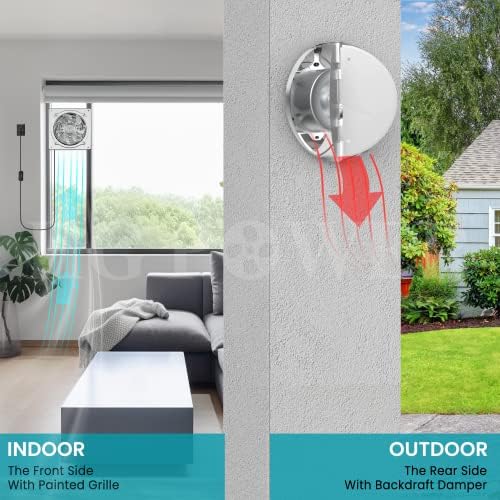 HG Power 6 Inch Exhaust Fan: Kitchen Exhaust Fans with Switch Portable Attic Vent Fan with 8 Feet Power Cord Plug-in Garage Ventilation Fan with Damper Shop Chicken Coop Basement Smoking Room Silver - Image 9