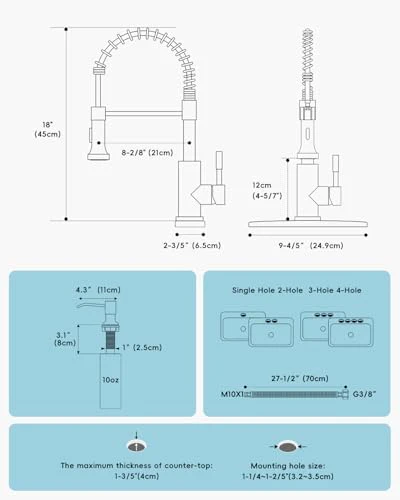 APPASO Black Kitchen Faucet with Soap Dispenser and Pull Down Sprayer, SUS304 Stainless Steel Commercial Single-Handle Spring Faucet for Kitchen Sink, Matte Black - Image 7
