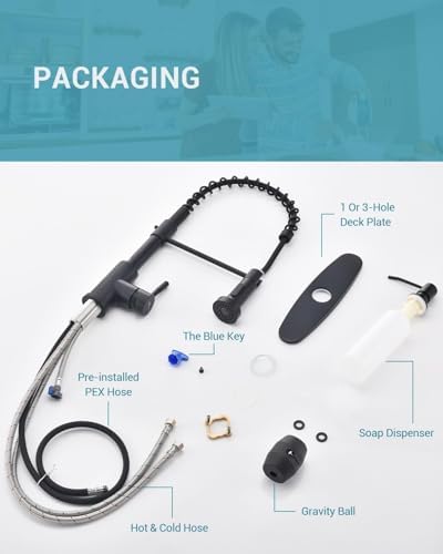 APPASO Black Kitchen Faucet with Soap Dispenser and Pull Down Sprayer, SUS304 Stainless Steel Commercial Single-Handle Spring Faucet for Kitchen Sink, Matte Black - Image 8