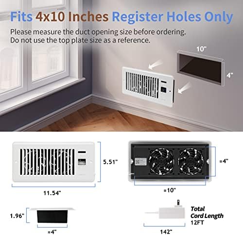 Super Quiet Register Booster Fan 4" x 10" - Intelligent Thermostat Control Vent Fan Booster - Cooling Heating Smart Register Vent - White - Image 5