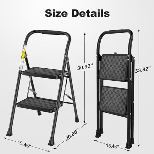 HBTower 2 Step Ladder, Step Stool for Adults,2 Step Ladder Folding Step Stool with Wide Pedal Ergonomic Design - Image 7