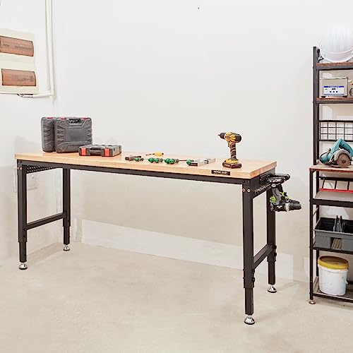 VEVOR Workbench for Garage 72" Adjustable Workbench, Heavy-Duty Hardwood Worktable with Universal Wheels, 3000 LBS Load Capacity, with Power Outlets, for Workshop, Garage, Office and Home - Image 8