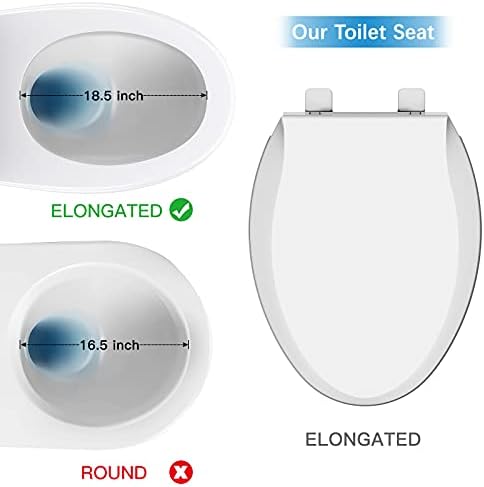 Durable Elongated Toilet Seat with Slow Soft Close - Easy to Install and Clean, Never Loosens - White, Fits Most Elongated Toilets - Image 3