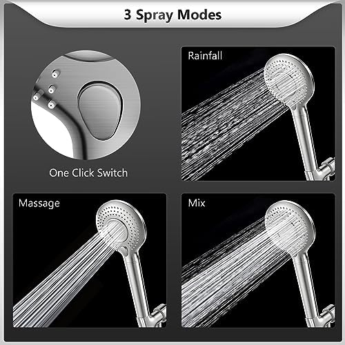 FEELSO Filtered Shower Head with Handheld, High Pressure 3 Spray Mode Showerhead with 15 Stage Water Softener Filters Beads for Hard Water - Remove Chlorine - Reduces Dry Itchy Skin, Brushed Nickel - Image 2