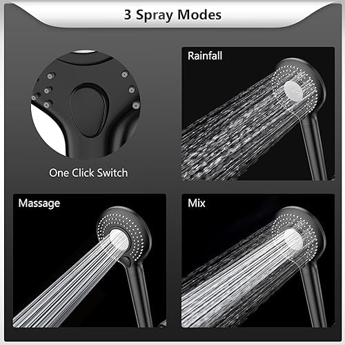 FEELSO Filtered Shower Head with Handheld, High Pressure 3 Spray Mode Showerhead with 15 Stage Water Softener Filters Beads for Hard Water - Remove Chlorine - Reduces Dry Itchy Skin, Matte Black - Image 2