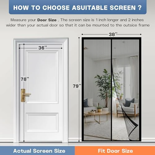 Magnetic Screen Door, Screen Door Mesh,Door Screen Magnetic Closure for Patio Door, Keep Bugs Out Automatical Closure, Easy Install, Actual Screen Size 38"x79" (Fit Door Size up to 36"x78") - Image 2