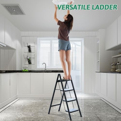 4 Step Ladder Folding Step Stool, Heavy Duty 330 Lbs Load Step Ladders for Home, Tall Kitchen/Closet Stepladder for Adults, Black Small & Lightweight Ladder with Anti-Slip Wide Pedals by OOSOFITT - Image 8