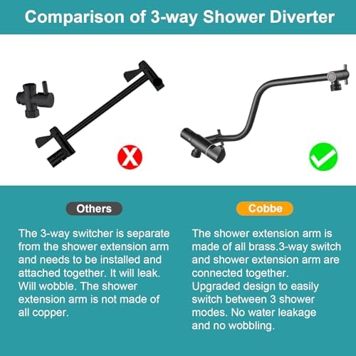 Cobbe 12 Inch All Metal 3-Way Rain Shower Head, High Pressure Shower Head, Dual Shower Heads with Handheld Spray Combo - Upgrade Extension Arm Height Adjustable - 9 Spray Filtered Shower Head, Black - Image 4