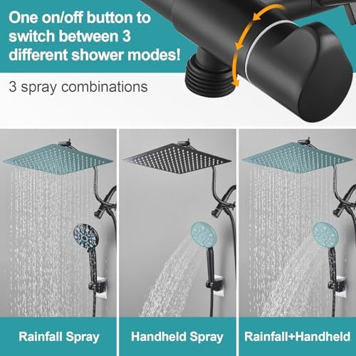 Cobbe 12 Inch All Metal 3-Way Rain Shower Head, High Pressure Shower Head, Dual Shower Heads with Handheld Spray Combo - Upgrade Extension Arm Height Adjustable - 9 Spray Filtered Shower Head, Black - Image 5