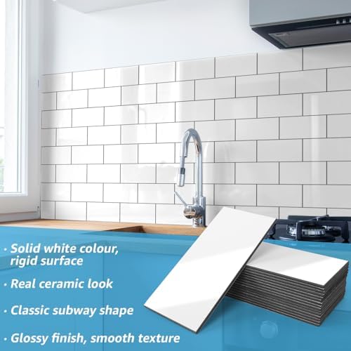 Art3d 102-Piece Peel and Stick Wall Tile for Kitchen Backsplash, Bathroom, Fireplace, 3in. × 6in. Stick on Subway Tile, Glossy White - Image 4