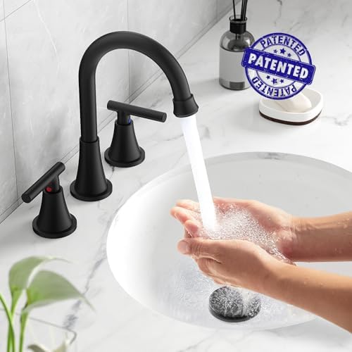 Bathroom Faucets for Sink 3 Hole, Hurran Matte Black Bathroom Sink Faucet with Pop-up Drain and Supply Lines, Stainless Steel Lead-Free Widespread Faucet for Vanity RV Farmhouse Sink - Image 2