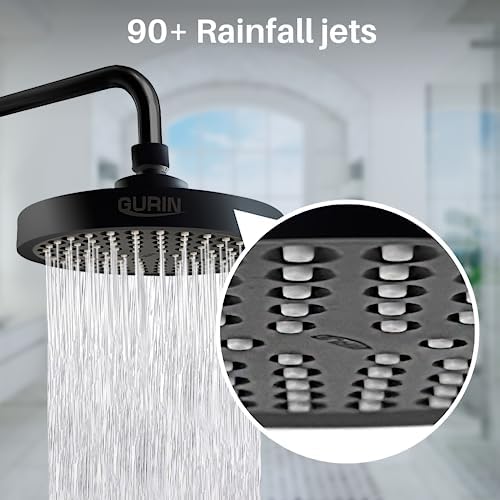 GURIN Shower Head High Pressure Rain, Luxury Bathroom Showerhead with Adjustable Angles, Anti-Clogging Silicone Nozzles - Matte Black, 6 Inch Round - Image 3